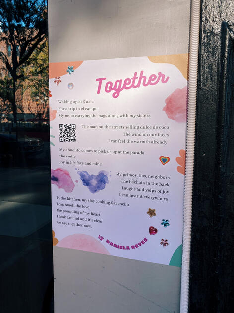 Together poem in front of small local business