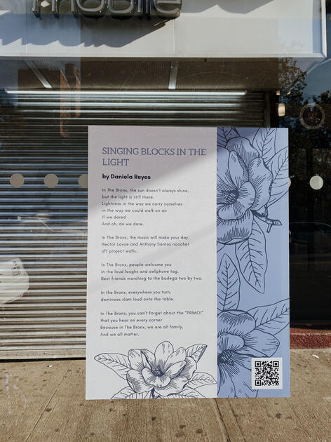 Singing Blocks in the Light poem at a bus stop